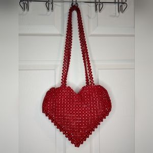 Isaac Mizrahi red heart shaped beaded purse
